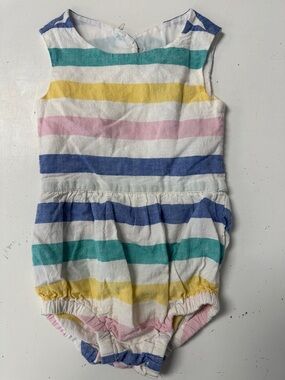Tea collection Striped Open Back Shorts Bubble Romper 18-24